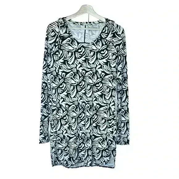 Coolibar Seacoast Swim Cover-Up with Hood Patterned | Black & White | SZ M - Picture 1 of 7
